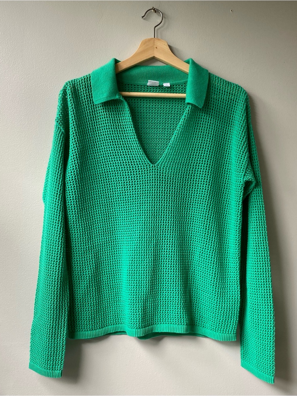 GAP Bright Green Collared V-Neck Knit Sweater